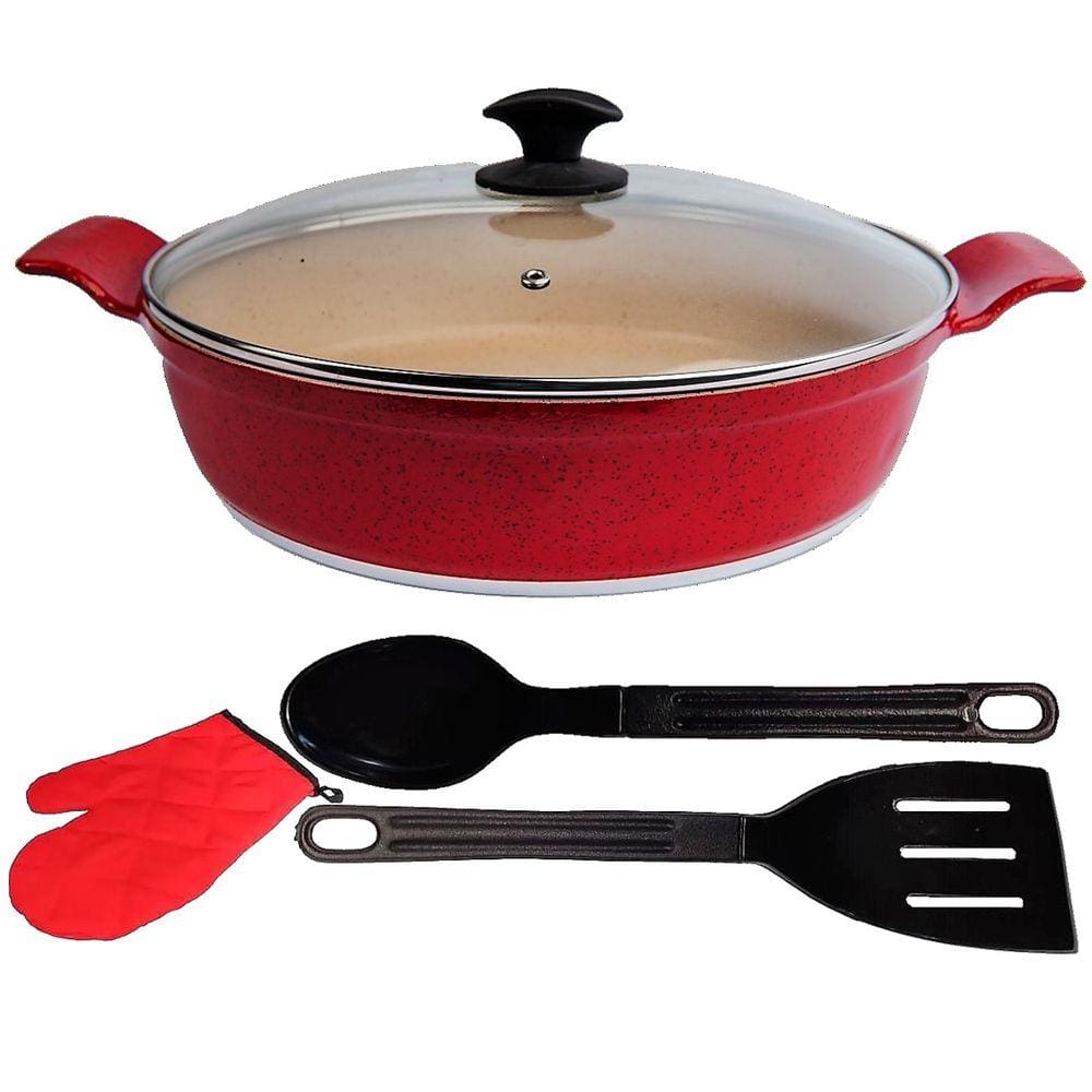 Frigideira Vermelha Marmorizado Talher e Luva 02 AA 30cm