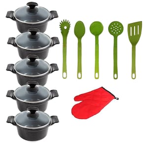 Jogo Panelas Preto Liso Cerâmica Talher Javali AAL 16A24Cm