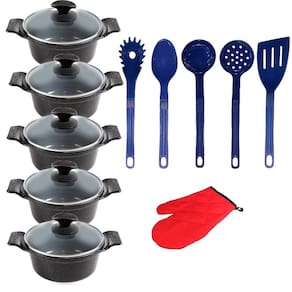 Jogo Panela Preto Liso Cerâmica Talher Azul Javali AAL 16A24