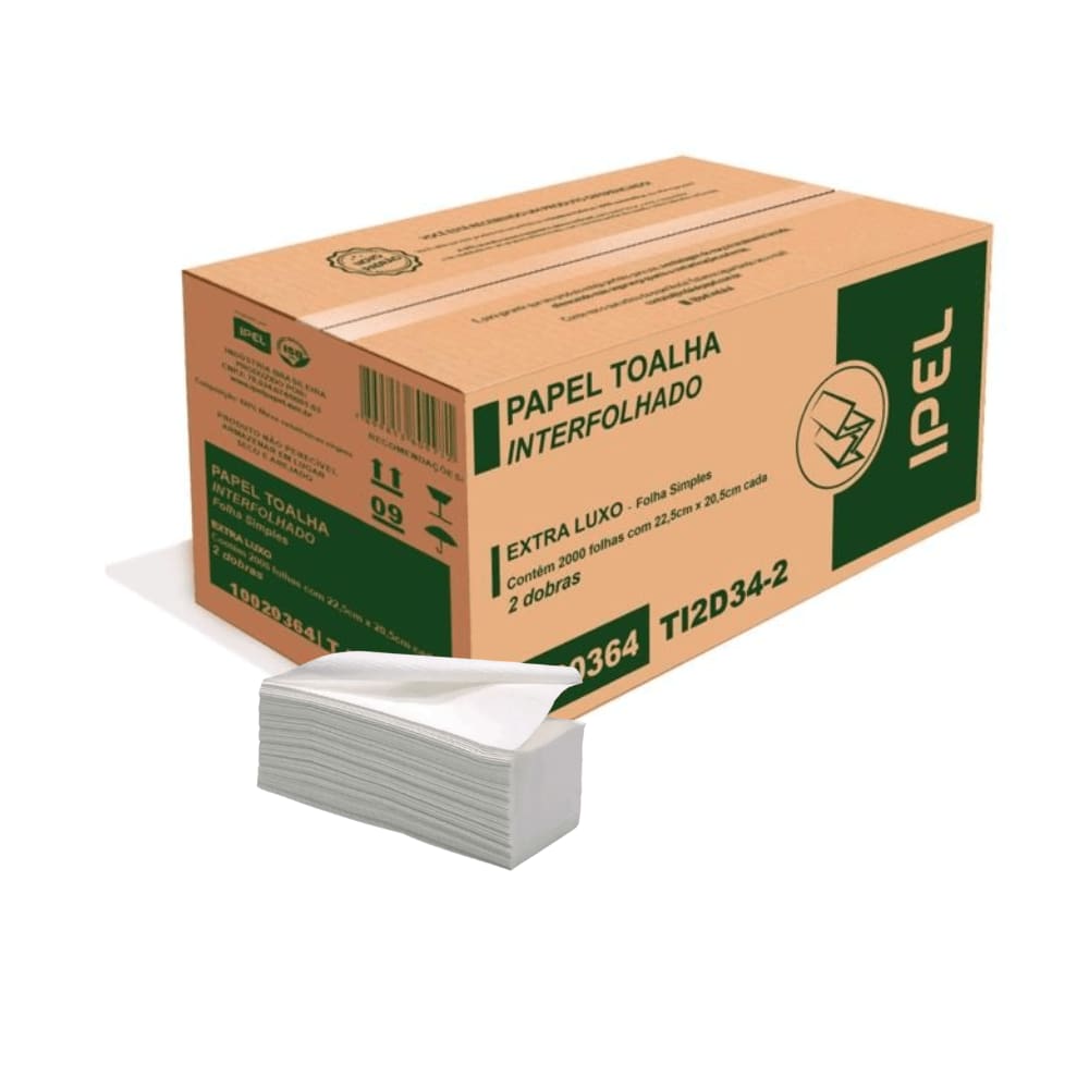 Papel Interfolha 2 dobras 100% celulose 22,5x20,5 Ipel com 2.000 folhas