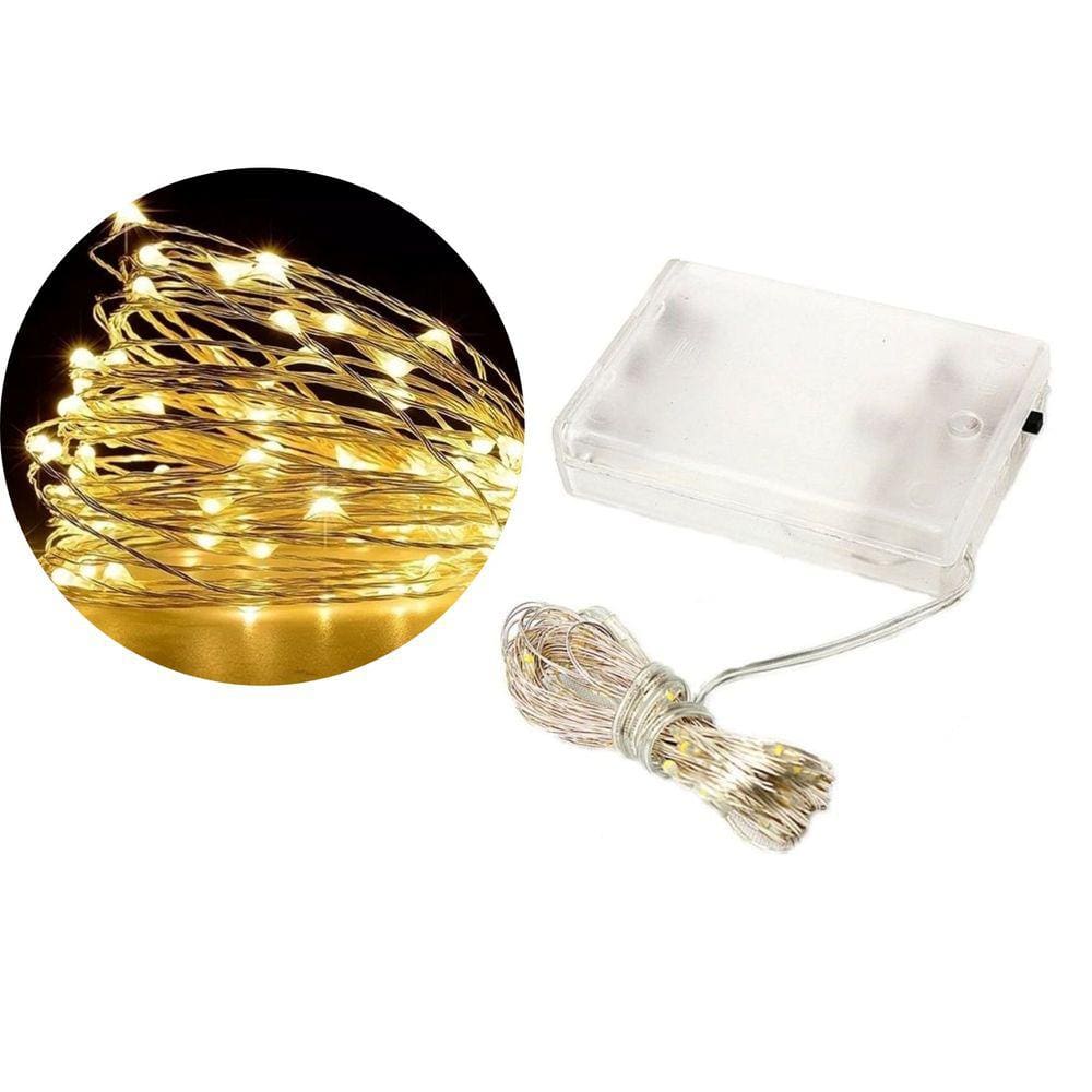 Fio de Fada Micro LED Pilha 50 Lâmpadas Branco Quente Fixa 5 metros - Master Christmas
