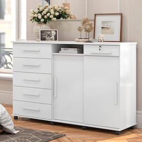 Cômoda de Madeira Lukaliam Max New 6 Gavetas 2 Portas Sapateira Com Rodizios Branco