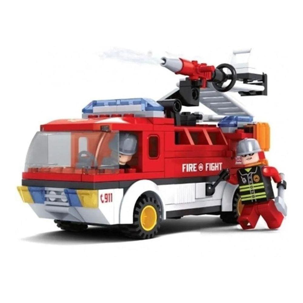 Blocos De Montar Resgate Terrestre Caminhão Bombeiro Boneco