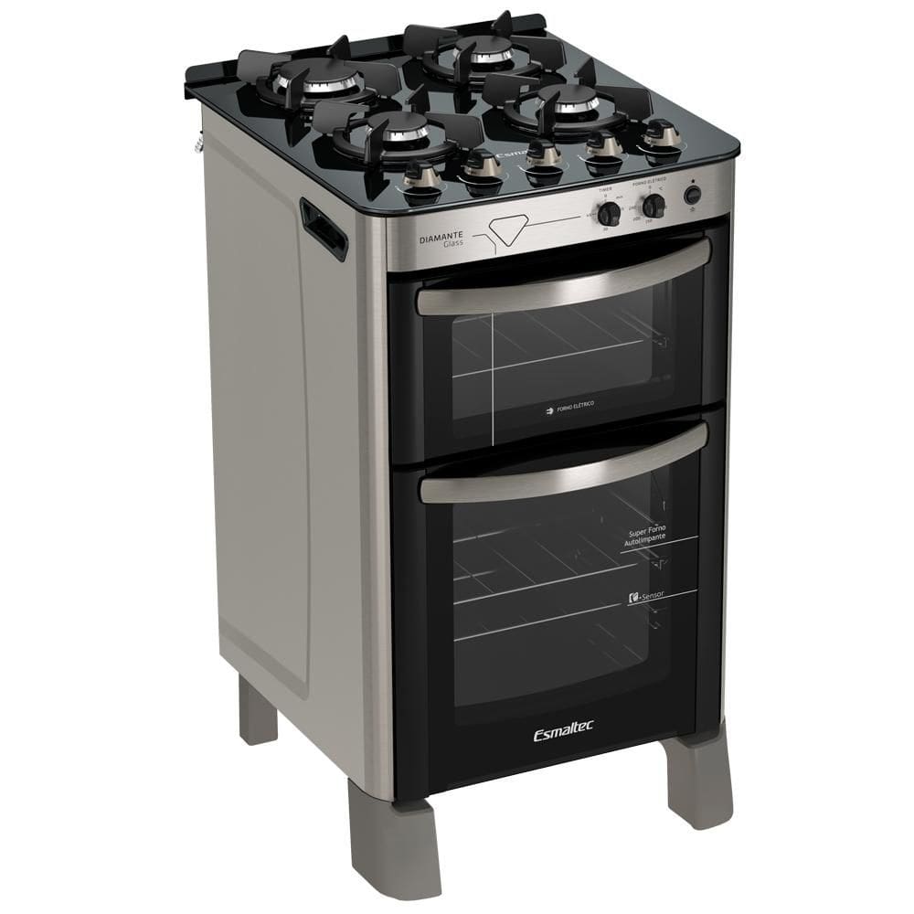 Fogão 4 Bocas Esmaltec Diamante Glass Inox Mesa em Vidro - 220v - 4094