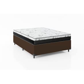 Cama Box Casal 138 Sintético Marrom com Colchão Espuma D33 One Face - Bello Box - 58X138X188