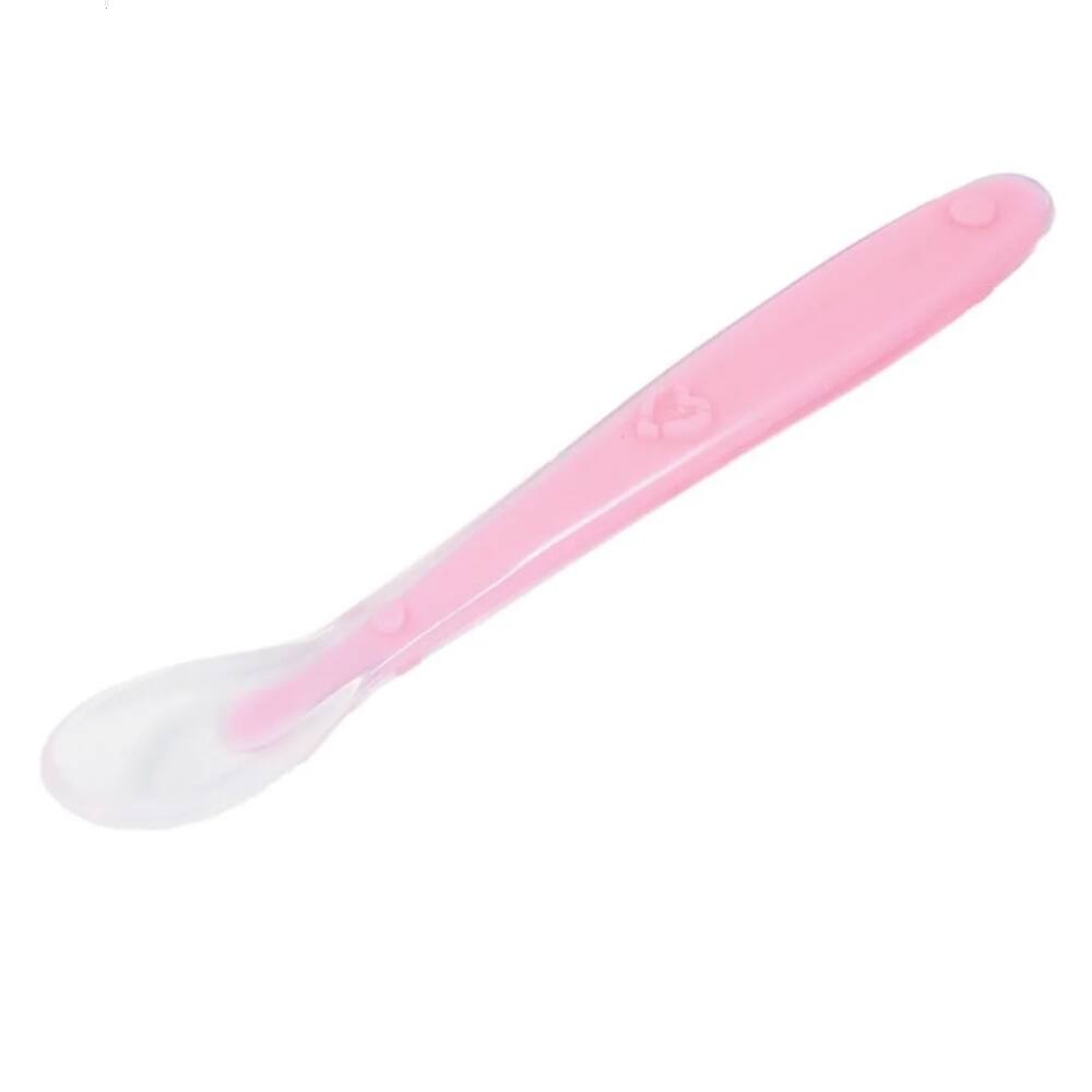 Colher De Silicone Bebe Rosa Introdução Alimentar Macia Anatômica - Buba