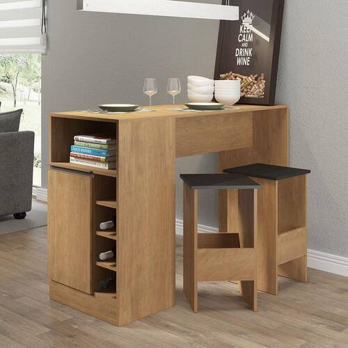 Bancada Ilha para Cozinha com 2 Banquetas 136 Cm 1 Porta Nicho Adega MDP Avelã 0535 - MENU