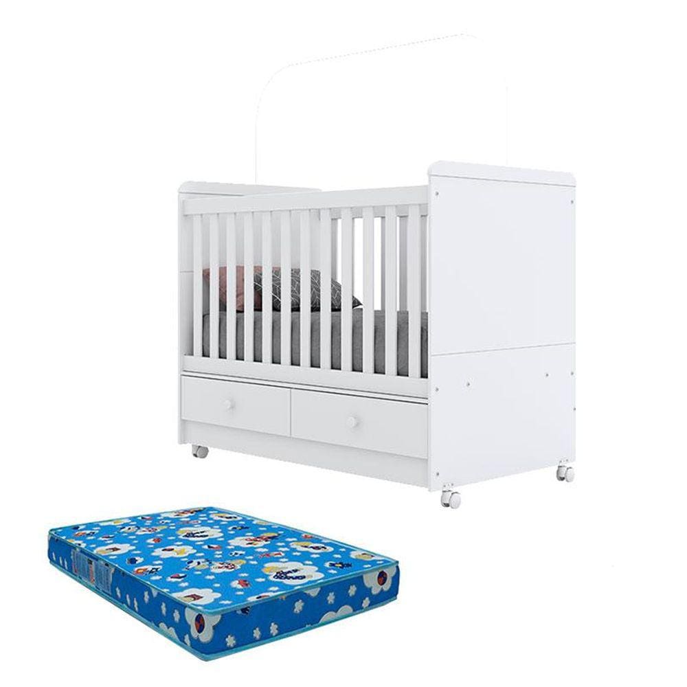 Berço Americano Aquarela Branco Cristal Flex com Colchão Ortobom - Henn