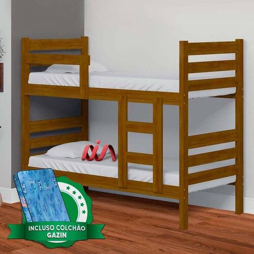 Cama Beliche Madeira Maciça Imbuia Bahia Nemargi Com 2 Colchões Gazin ...