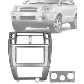 Moldura 2 Din Hyundai Tucson 10" Polegadas Prata 2007 até 2011 Ar Analógico/Ar Digital