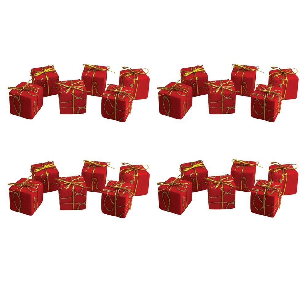 Kit 24 Mini Presentes Decorados Natal Enfeite Árvore 3x3cm Vermelho e Dourado - Yangzi