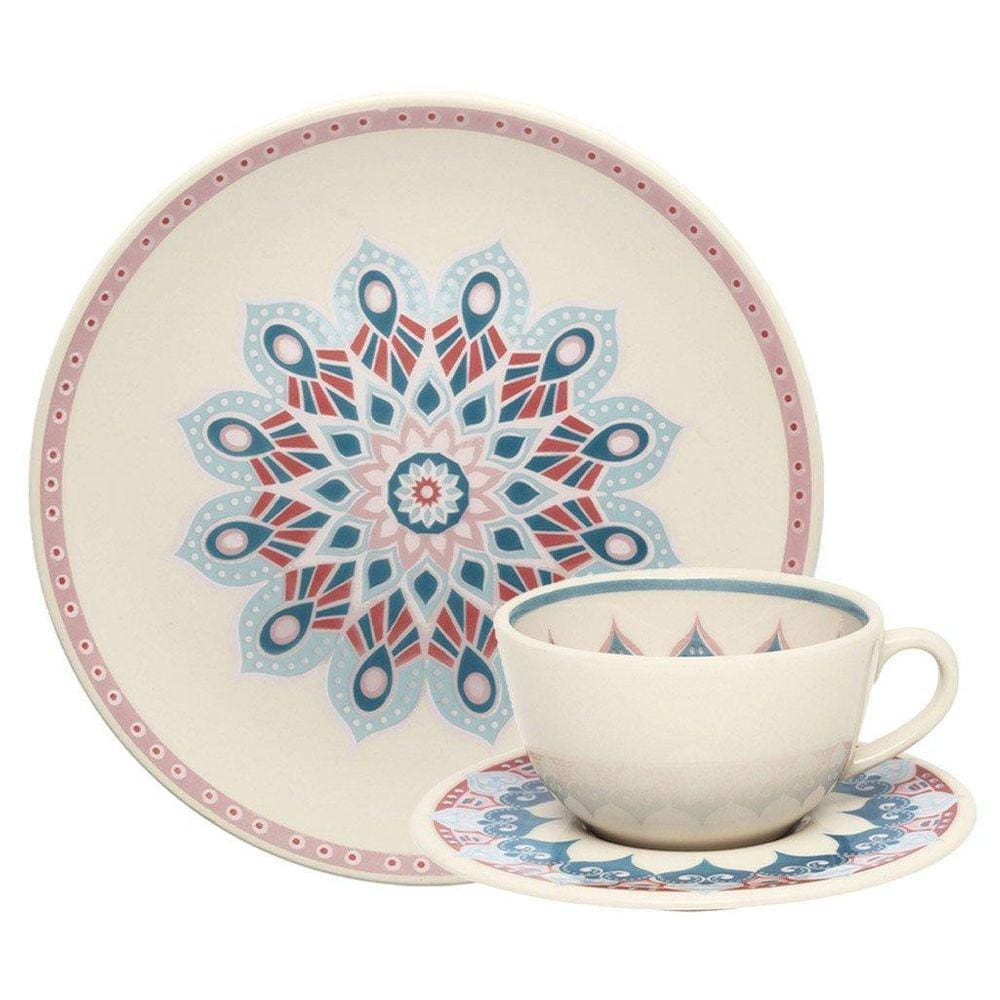 Kit Jogo Café Lanche Unni Cosmic Oxford Cerâmica 16 Peças