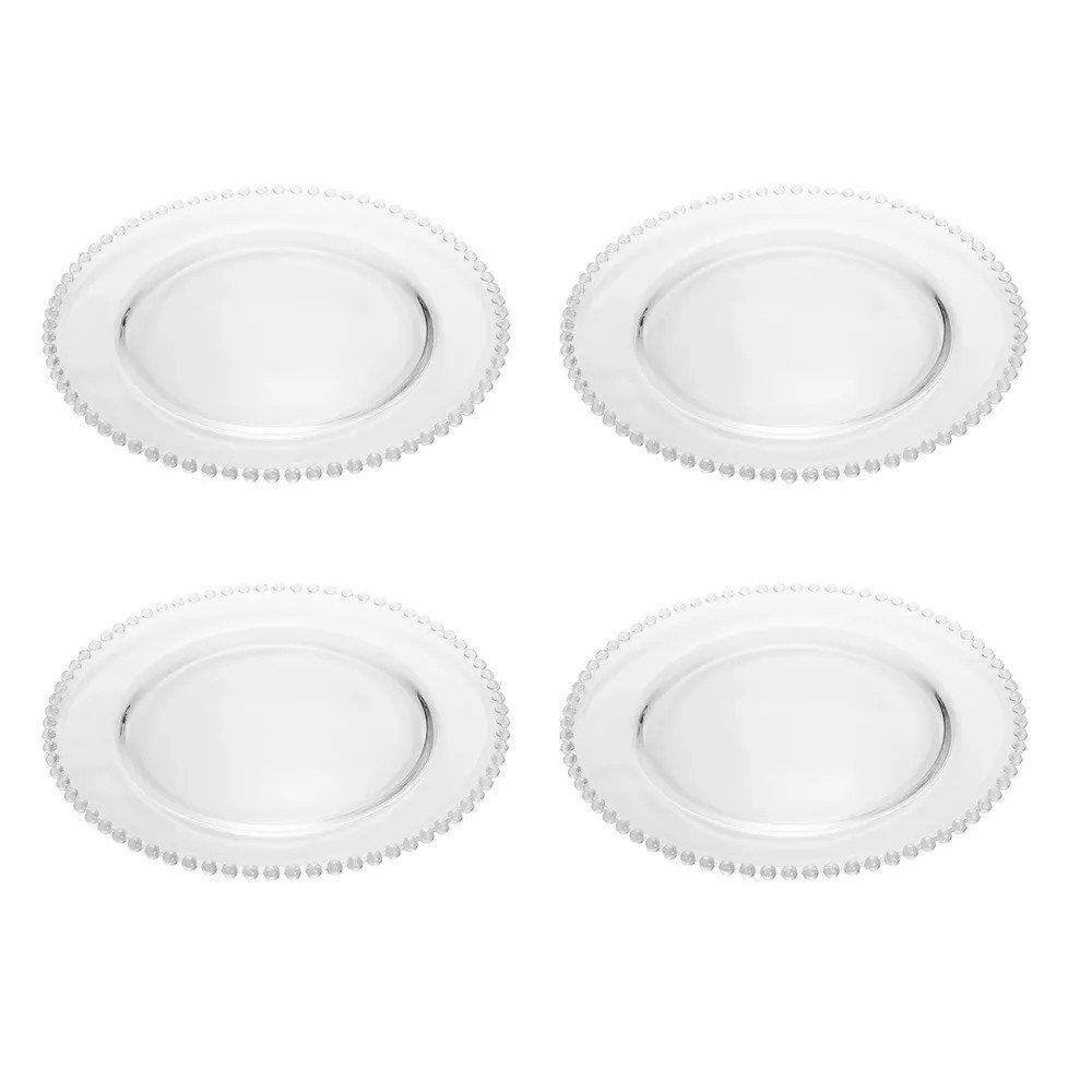 Conjunto 4 Pratos De Cristal De Chumbo Pearl Clear 27cm