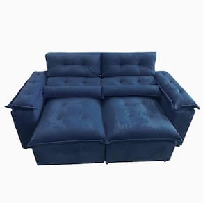 Sofá Retrátil Reclinável com Pillow nos Braços Veludo Azul Veneza Estofados 2 Metros