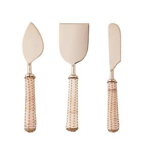 Conjunto 3Pc De Aço Inox Queijo Cabo Rattan Dourado - Wolff