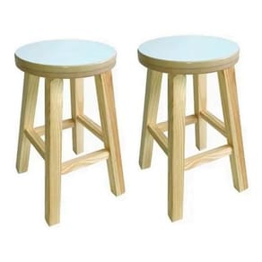 Kit 2 Banqueta Media Hardman Madeira Natural Assento Redondo