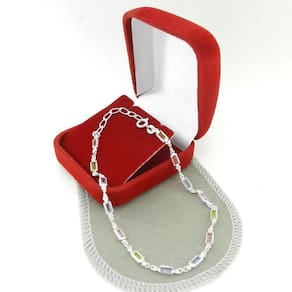 Pulseira Feminina 20/24Cm Colorida 3Mm Folheada Prata Pl486