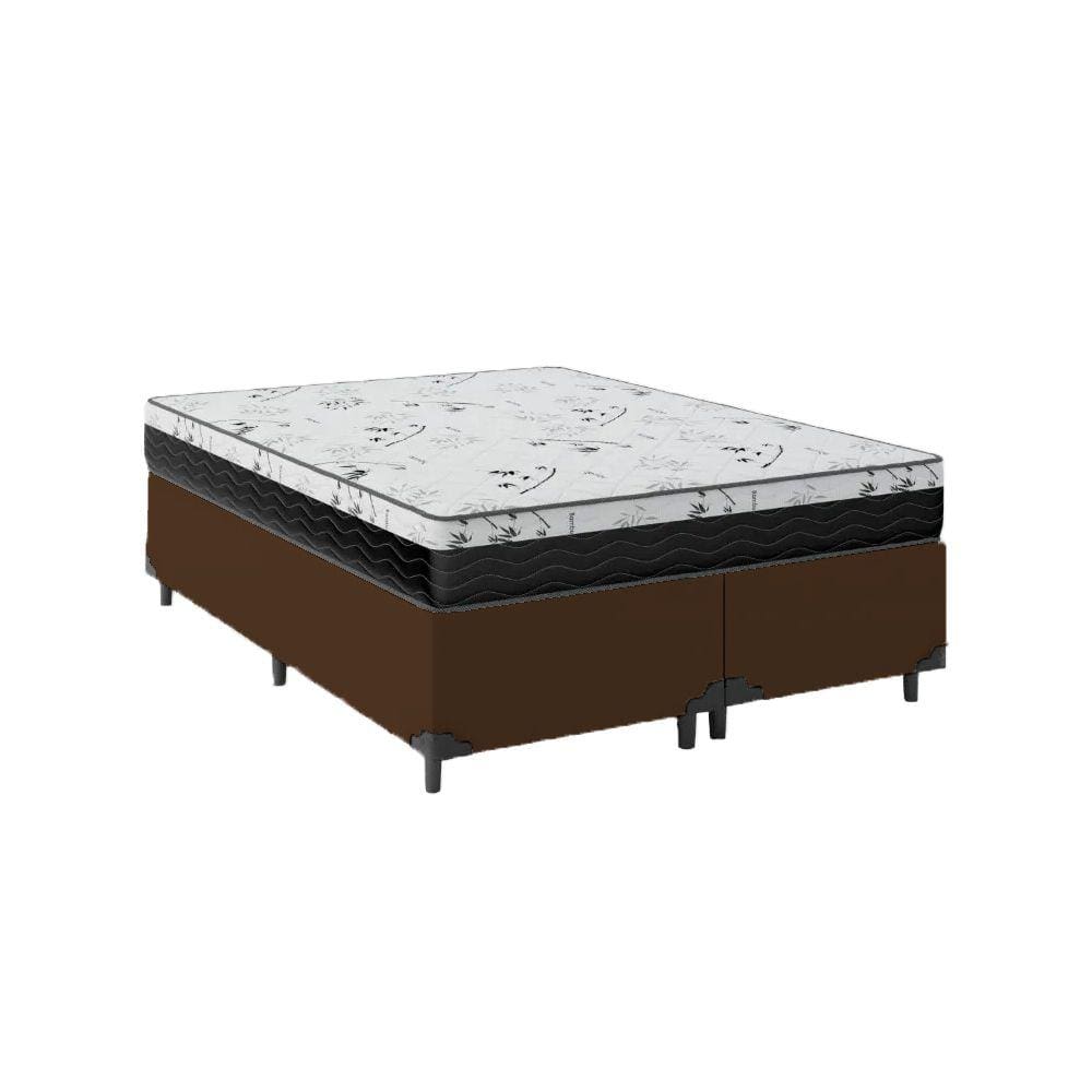 Cama Box Casal Bipartido 138 Sintético Marrom com Colchão Espuma D33 One Face - Bello Box - 58X138X188