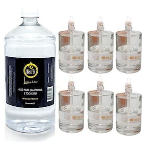 Kit 6 Lamparinas Decorativa Cilíndrica Incolor+ 1L De Fluido