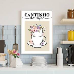 Quadro Cantinho Do Café Floral 24X18Cm - Madeira Branca