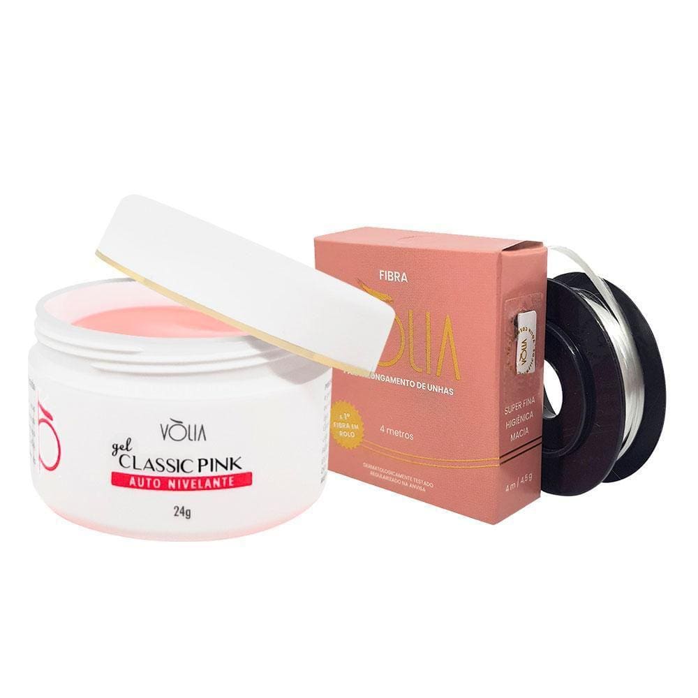 Gel Volia Classic Pink E Fibra De Vidro Rolo Kit Volia