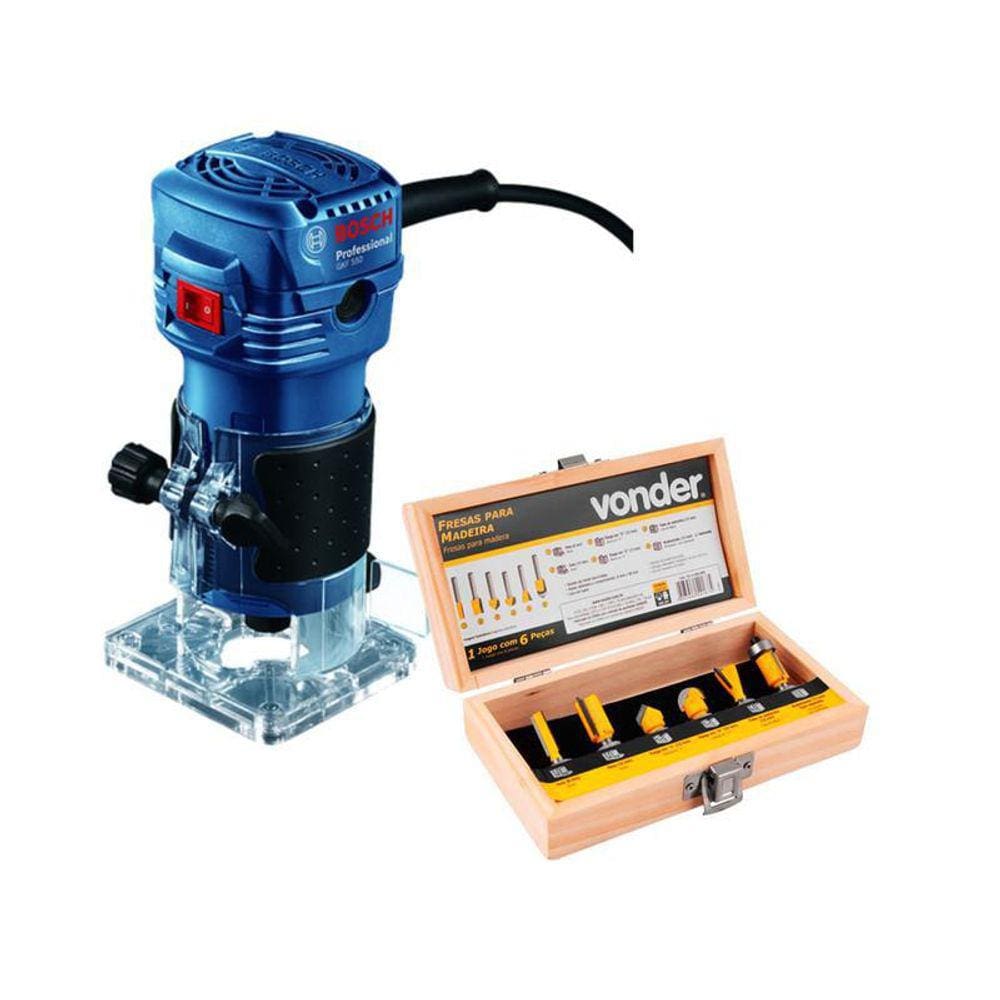 Tupia Manual Bosch 110V Gkf 550 550W + Jogo Fresas