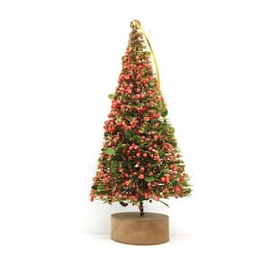 Mini Pinheiro Rústico Decorado Natal Luxo Enfeite de Mesa 20cm Base Madeira - Yangzi