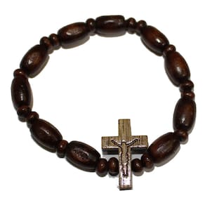Pulseira de Madeira Dezena com Cruz
