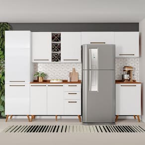 Armário De Cozinha Completa Com Adega 9 Portas 3 Gavetas Favorita Branco/Nature