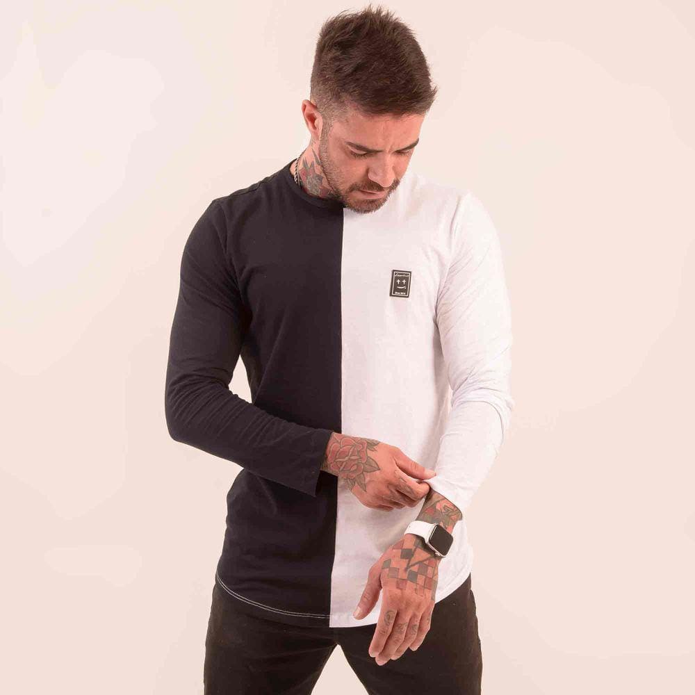 Camiseta Longuinni Manga Longa Dual Preto e Branco