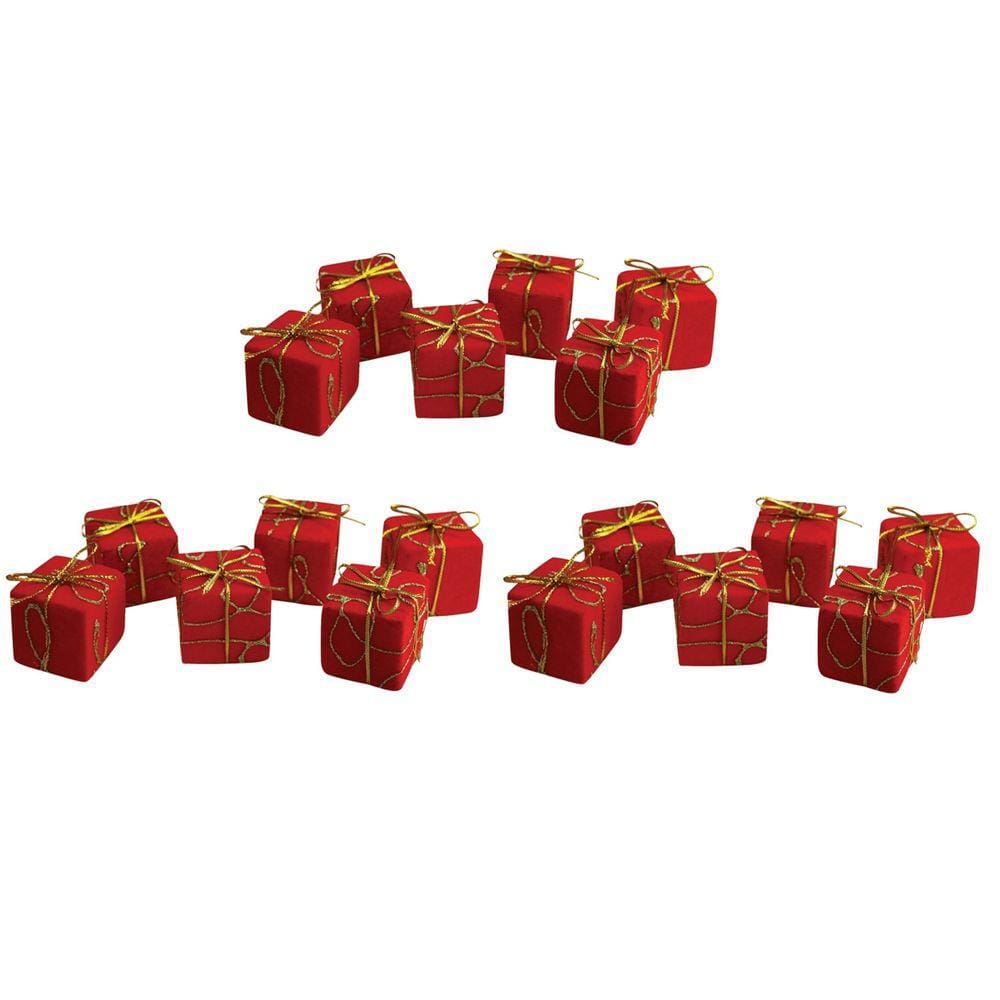 Kit 18 Mini Presentes Decorados Natal Enfeite Árvore 3x3cm Vermelho e Dourado - Yangzi