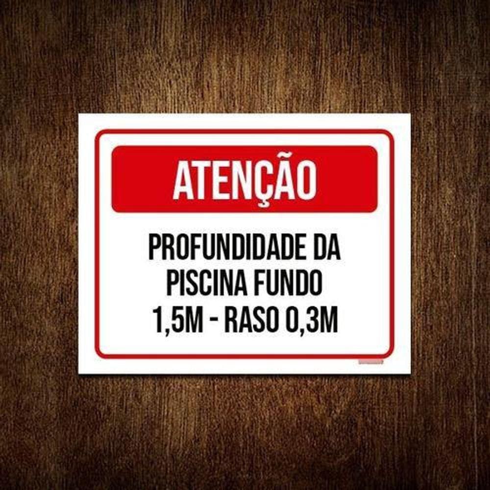 Placa Atenção Profundidade Piscina Fundo 1,5 M 36X46