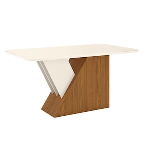Mesa de Jantar Lucena 160 cm Tampo Arredondado com Vidro Nature Off White - Henn