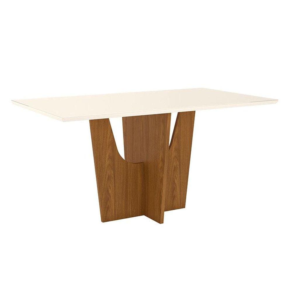 Mesa de Jantar Danielly 160 cm Tampo Reto com Vidro Nature Off White - Henn