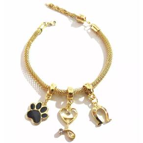 Pulseira Berloque Esteto Pata Ferradura Folheado a Ouro 18k