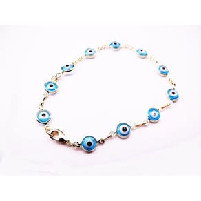 Pulseira Completa Com Olho Grego Azul Claro Folheado 18k