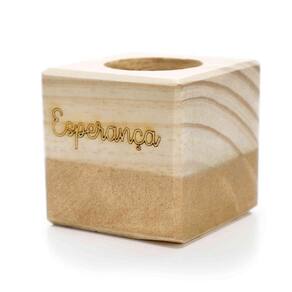 Porta Vela Quadrado Natal Esperança Madeira E Dourado 7Cm