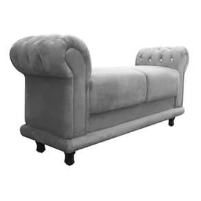Recamier Barcelona Namoradeira Calçadeira Suede Com Strass Cinza