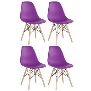 Kit 4 Cadeiras Charles Eames Eiffel Dsw Com Pés De Madeira Clara Roxo