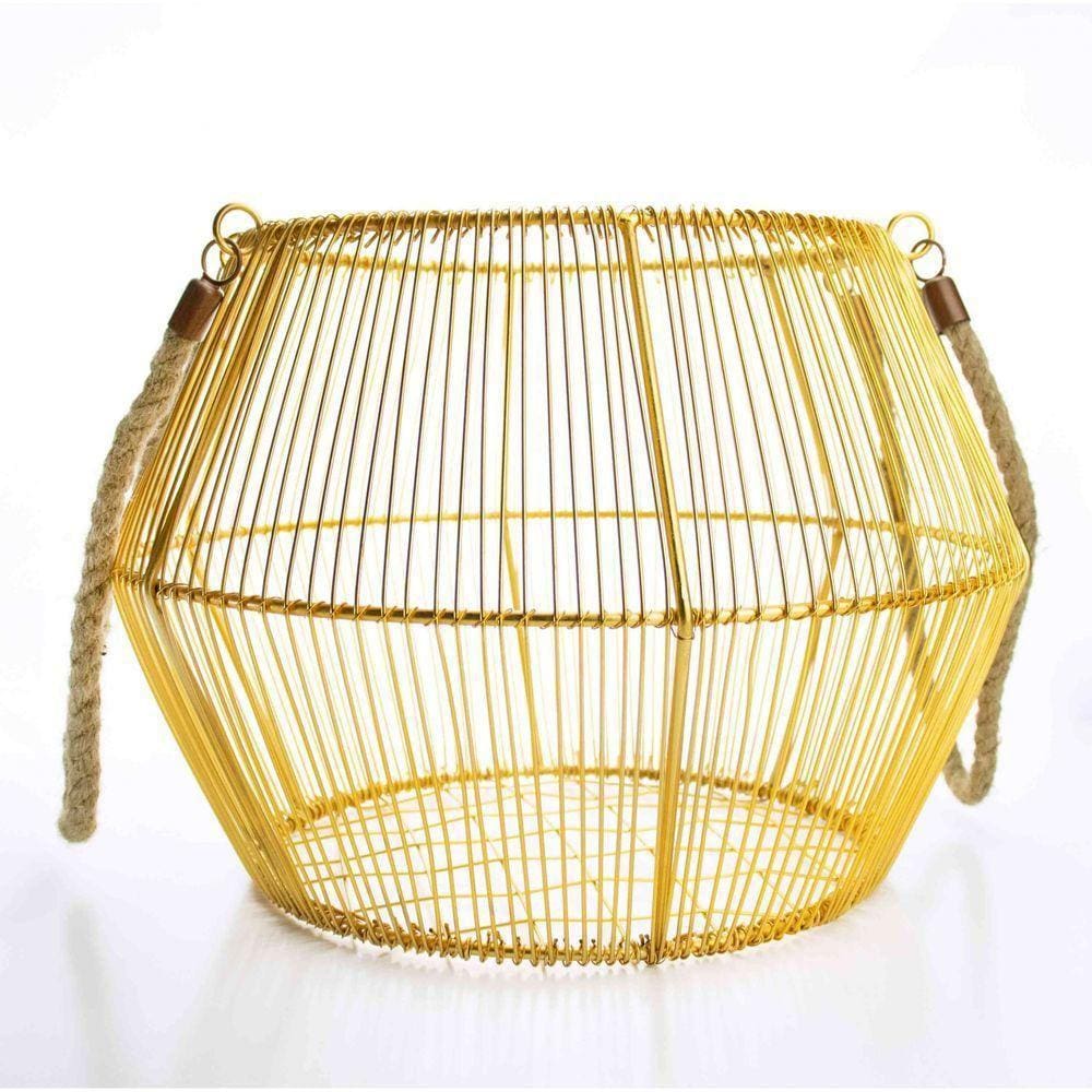 Cesto De Metal Dourado Com Alça Deda 36Cm