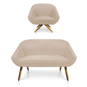 Kit 01 Namoradeira 02 Lugares E 01 Poltrona Giovana Suede Bege