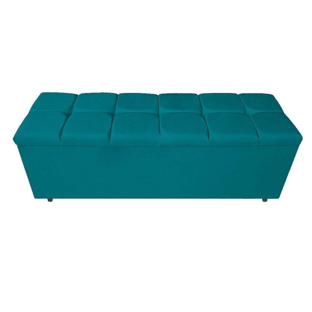 Calçadeira Estofada Manchester 140cm Casal Suede Azul Turquesa