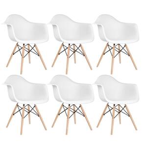 Kit 6 Cadeiras Charles Eames Eiffel Daw Com Braços E Pés De Madeira Clara Branco
