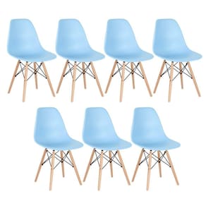 Kit 7 Cadeiras Charles Eames Eiffel Dsw Com Pés De Madeira Clara Azul Claro