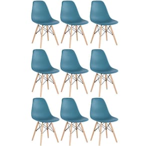 Kit 9 Cadeiras Charles Eames Eiffel Dsw Com Pés De Madeira Clara Turquesa
