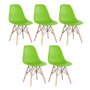 Kit 5 Cadeiras Charles Eames Eiffel Dsw Com Pés De Madeira Clara Verde Claro