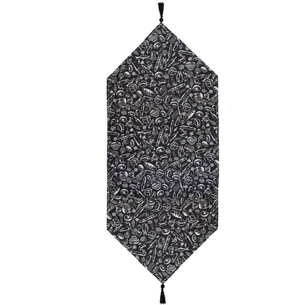 Caminho De Mesa 1,00m X 46cm Tecido Misto Preto E Branco