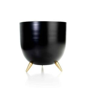 Cachepot de Metal Preto e Pés Dourado 17cm