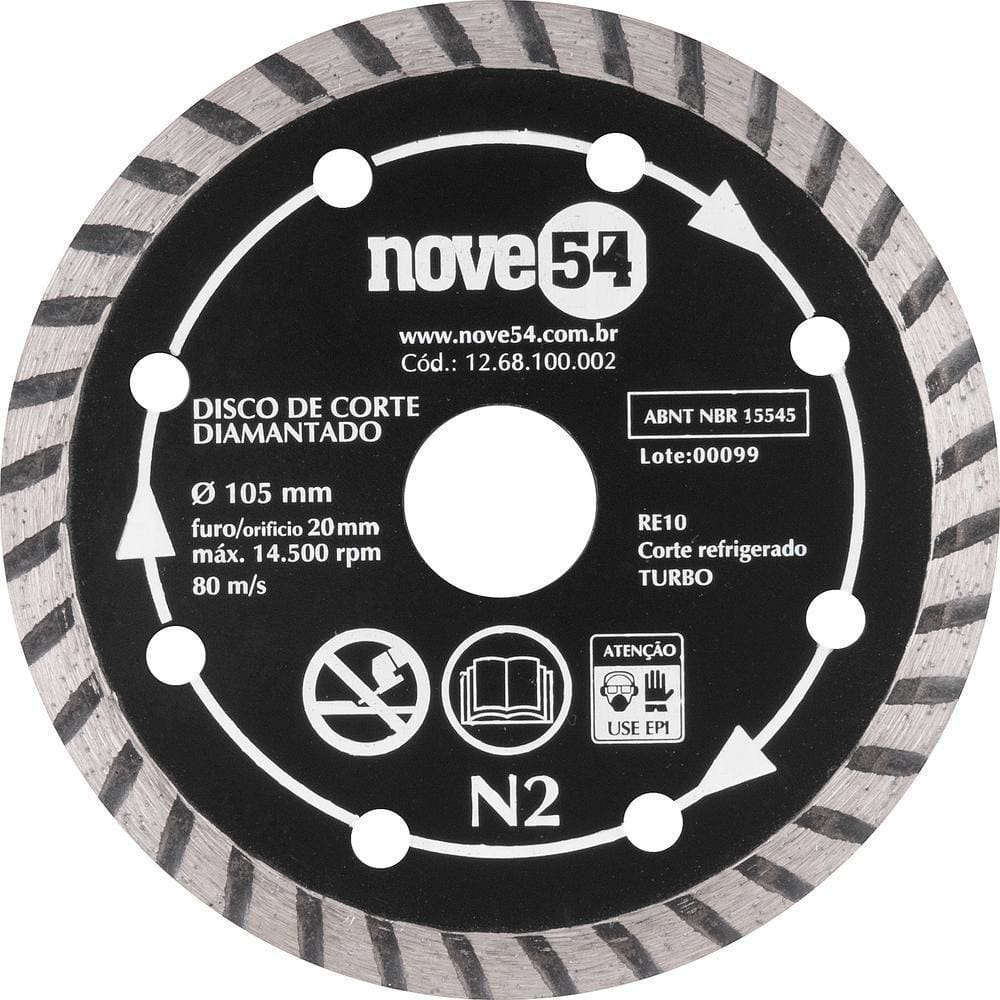Disco Diamantado 105Mm Turbo Furo 20Mm N2 - Nove54