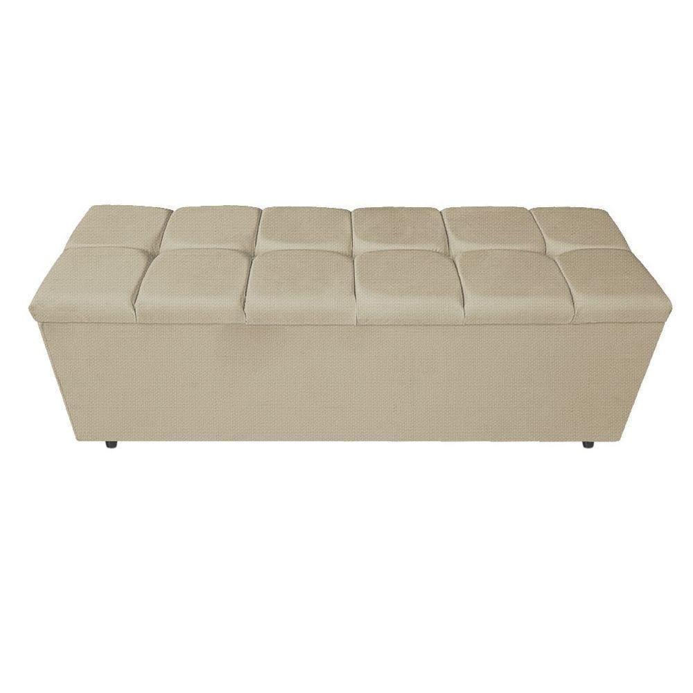 Calçadeira Estofada Manchester 140cm Casal Linho Bege